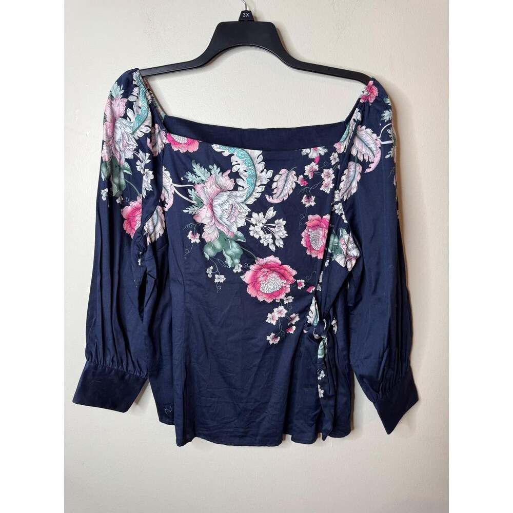 New York & Company Women's Navy and Pink Blouse